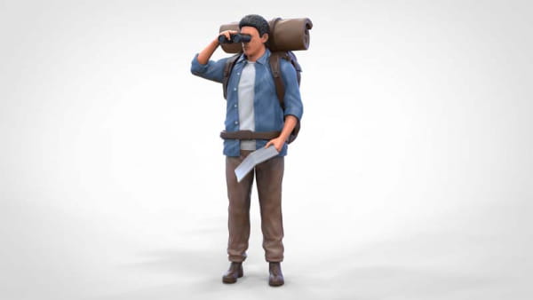 Man with binoculars and backpack